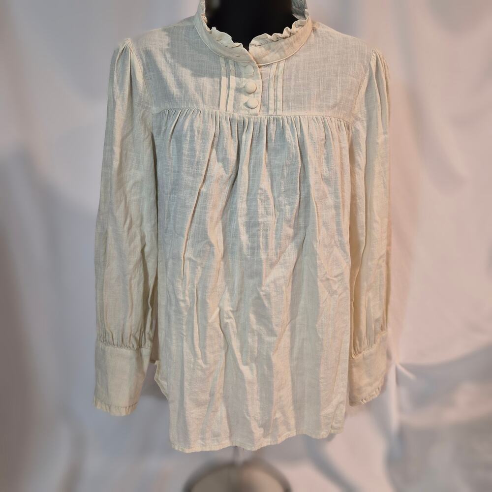 Scarlet Darkness Victorian Ruffle Collar Linen Blend Peasant Blouse Cream M